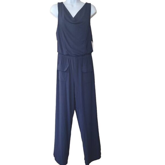 Emma & Michele Size M Navy Sleeveless Jumpsuit S4 - Picture 2 of 8